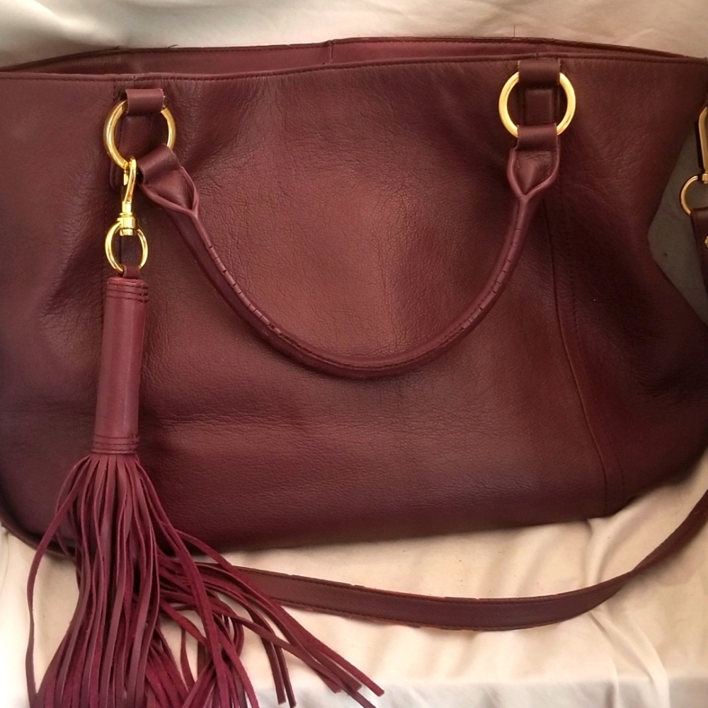 G.I.L.I. Burgundy Leather Tote with Tassel